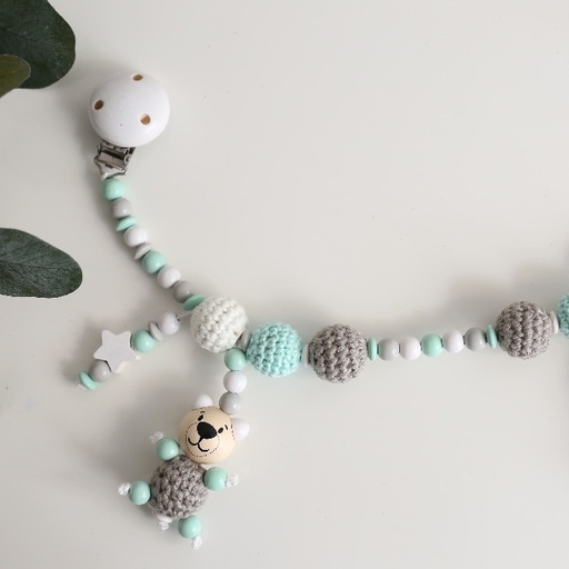 Kinderwagenkette "Teddy" mit Häkeltieren (Mint)