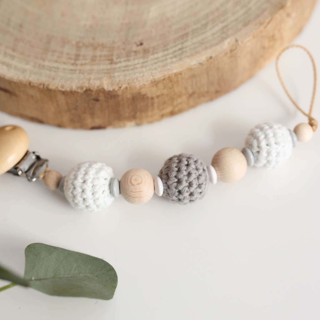 Schnullerkette "Natur" mit Häkelperlen