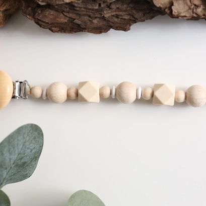 Holz Schnullerkette "Woody" mit Perlen