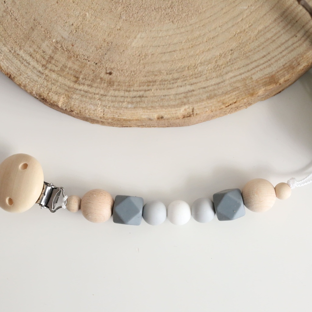 Silikon Schnullerkette "Steingrau 2" mit Perlen