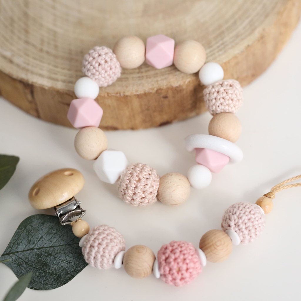 Baby Geschenkset Rosa mit Häkelperlen