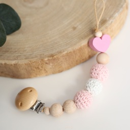 Holz Schnullerkette "Herz" mit Häkelperlen