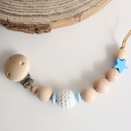 Holz Schnullerkette "Stern" mit Häkelperle