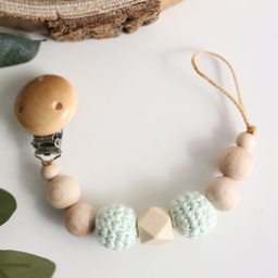 Holz Schnullerkette "Pastellgrün" mit Häkelperlen